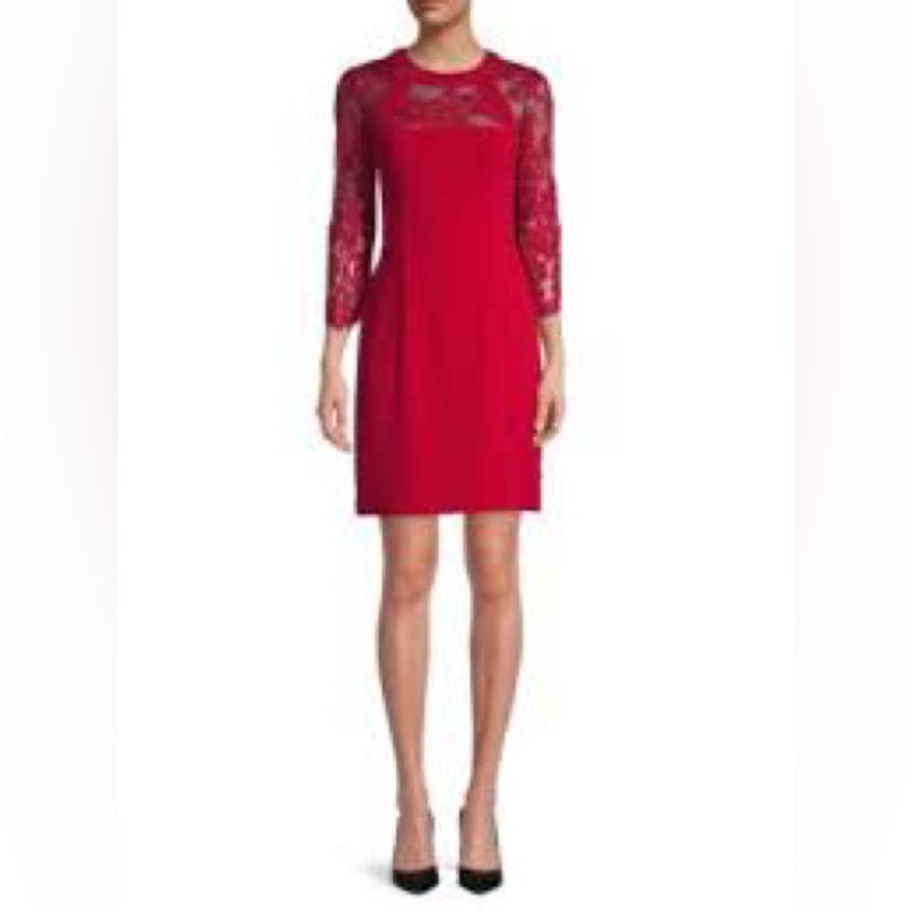The Kooples Red Lace Sheath Dress 3/4 Sleeve Size S Small $345